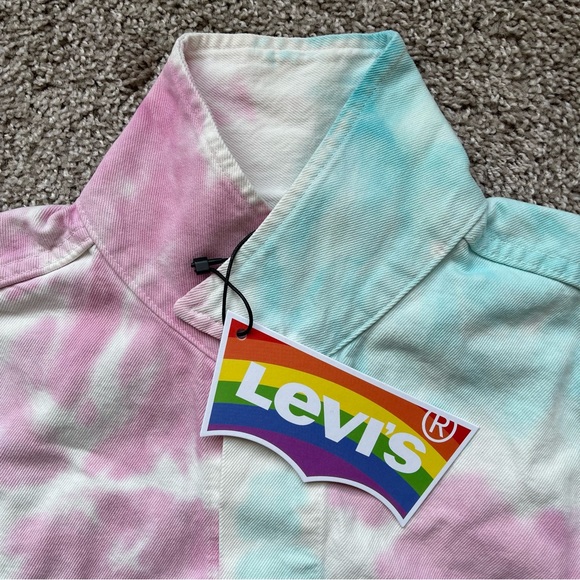 PRIDE OVERSIZED TRUCKER JEAN DENIM JACKET MENS SIZE TIE DYE METAL BUTTONS PINK - Picture 3 of 8